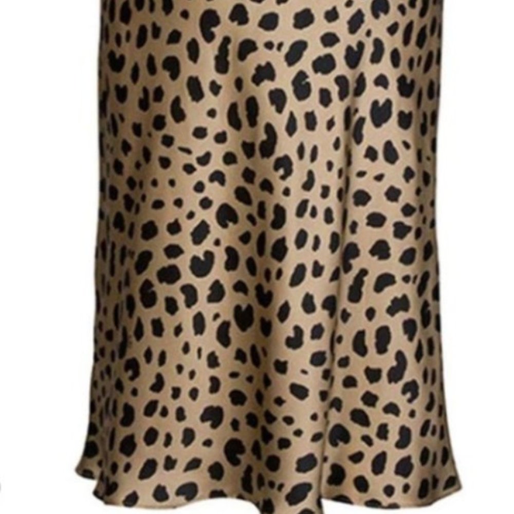Leopard Midi Skirt Silk Satin Elasticized Skirts